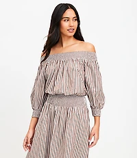 LOFT Beach Striped Poplin Smocked Off The Shoulder Top