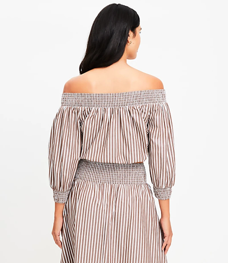 LOFT Beach Striped Poplin Smocked Off The Shoulder Top