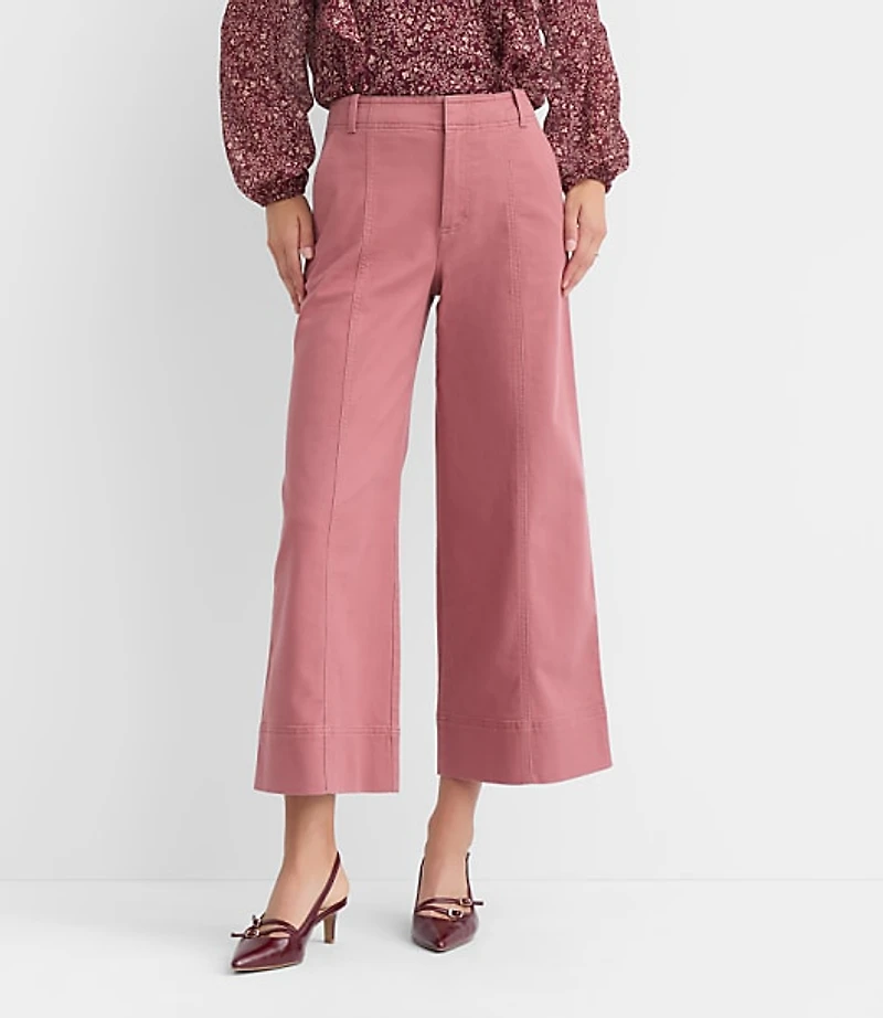 Seamed Palmer Wide Leg Crop Pants in Twill