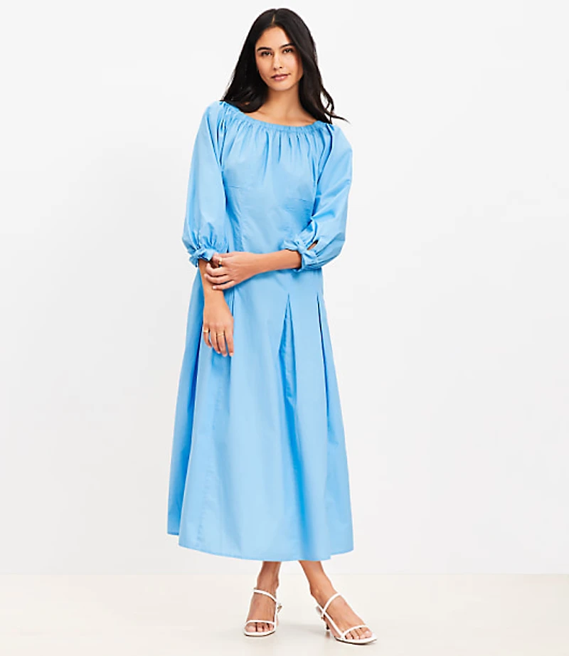 Petite Poplin Tie Cuff Midi Dress