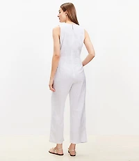 Striped Tie Front Linen Blend Jumpsuit