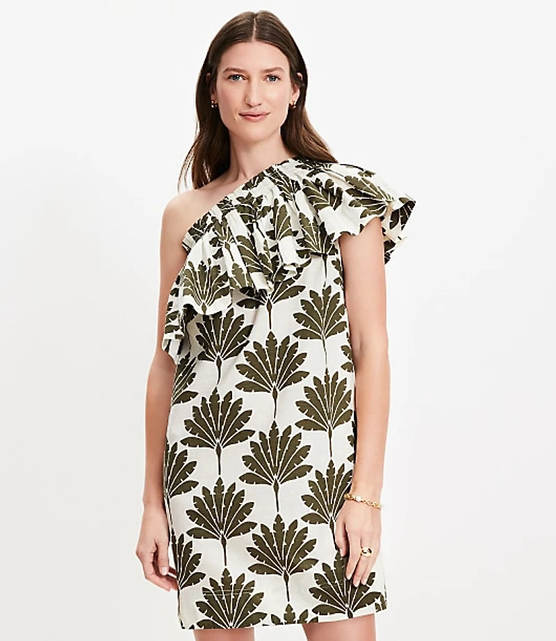 Palm Ruffle One Shoulder Mini Dress