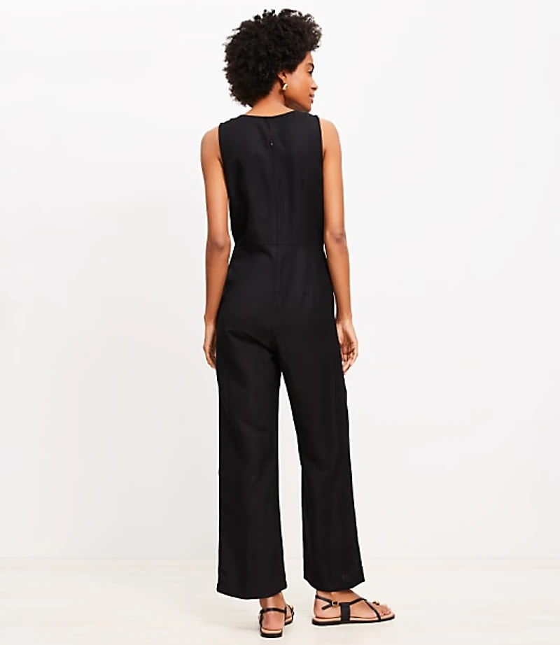 Tie Front Linen Blend Jumpsuit