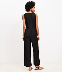 Tie Front Linen Blend Jumpsuit