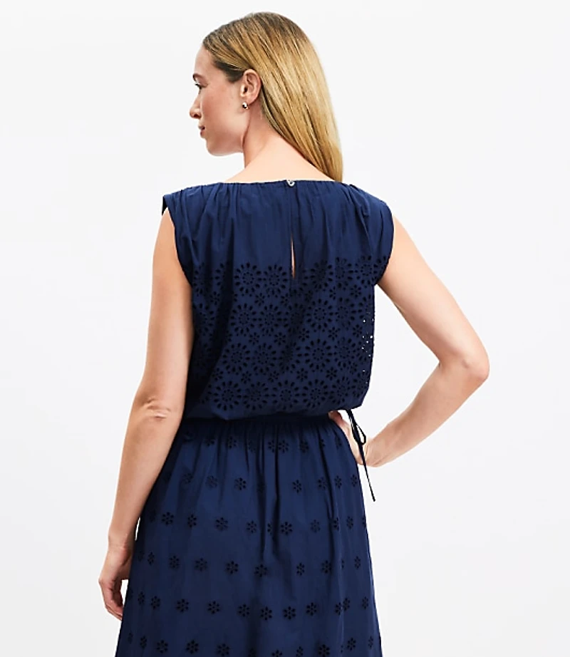 Eyelet Side Tie Pleated Bubble Top