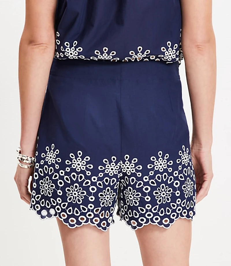 Floral Eyelet Pleated Shorts