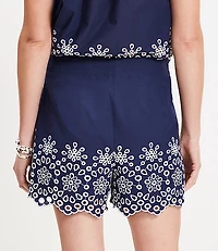 Floral Eyelet Pleated Shorts
