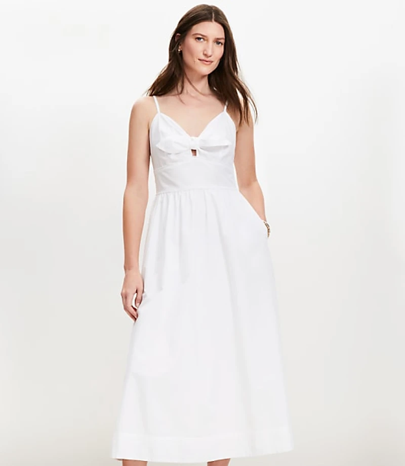Tie Poplin Midi Pocket Dress