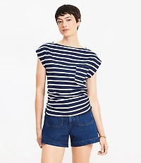 Stripe Ruched Boatneck Pocket Tee