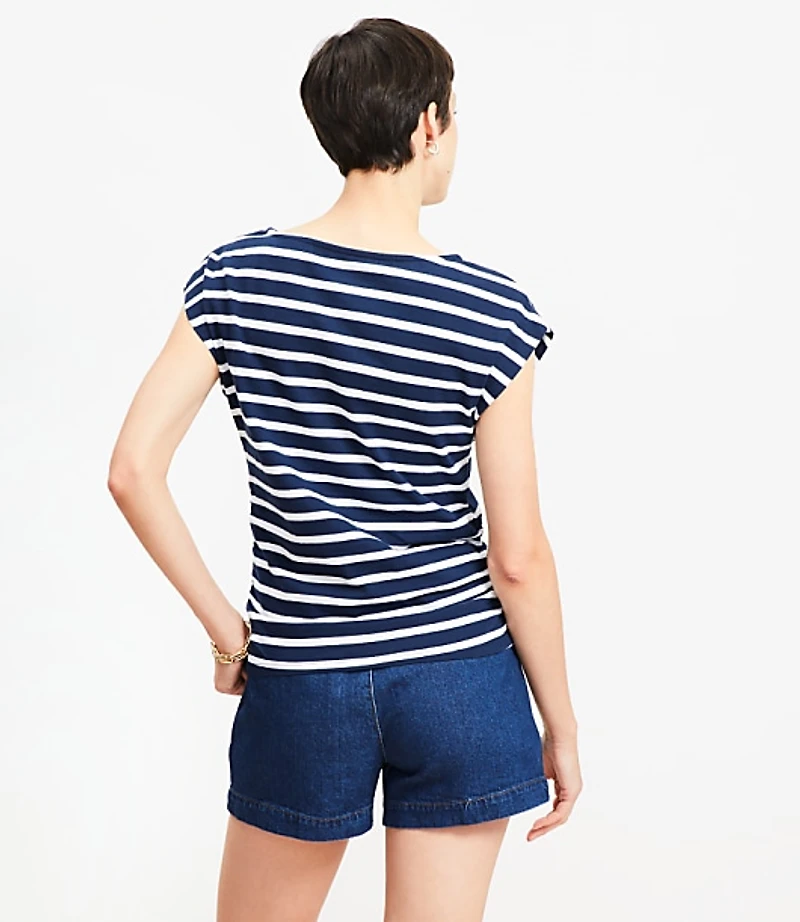 Stripe Ruched Boatneck Pocket Tee