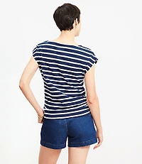 Stripe Ruched Boatneck Pocket Tee