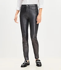 Coated High Rise Skinny Jeans Pewter Metallic