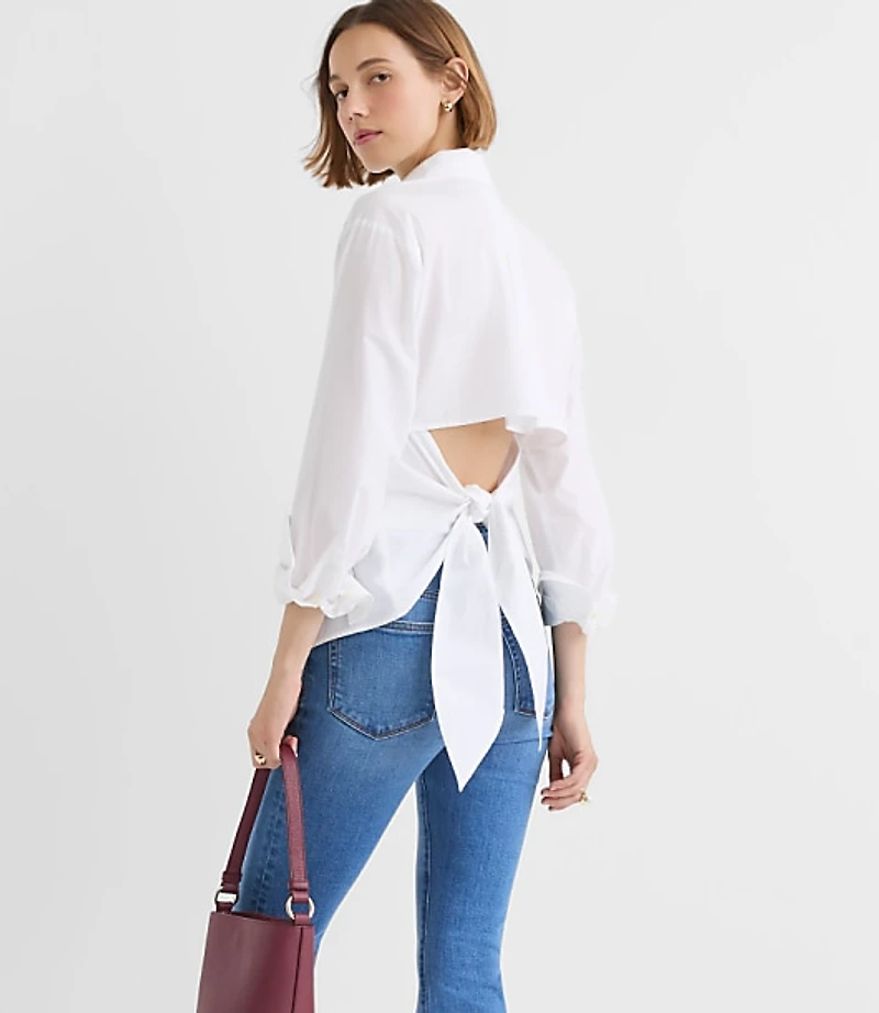 Petite Striped Cutout Tie Back Poplin Shirt