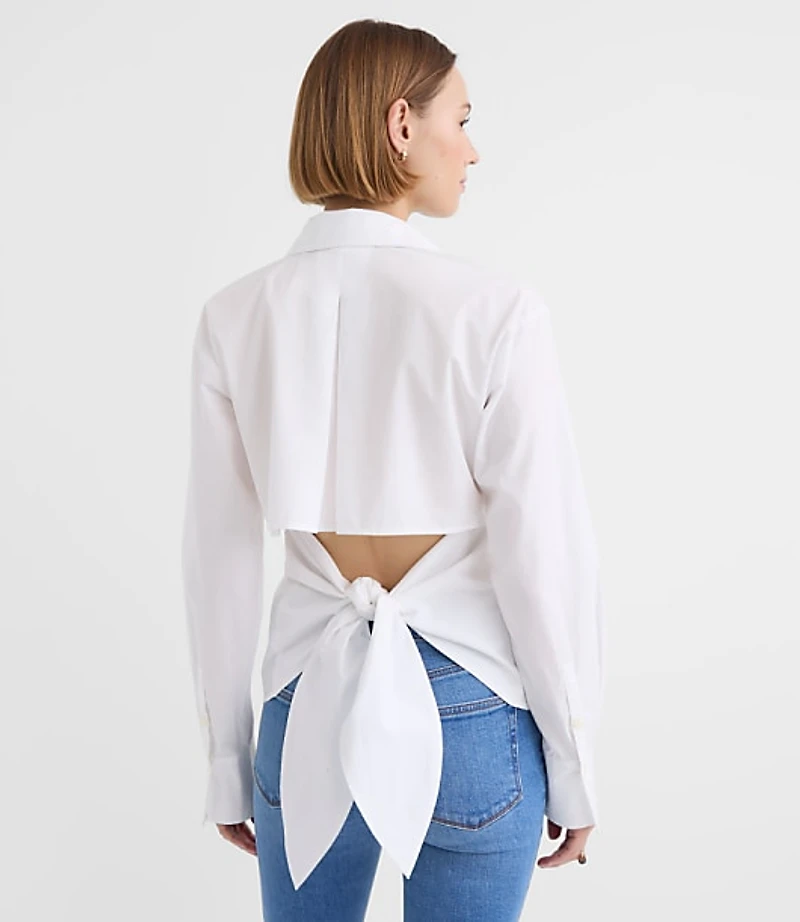 Petite Striped Cutout Tie Back Poplin Shirt