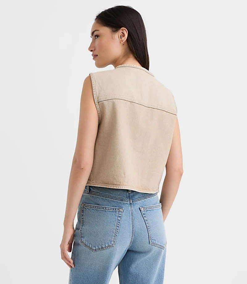 Tie Denim Vest in Washed Neutral