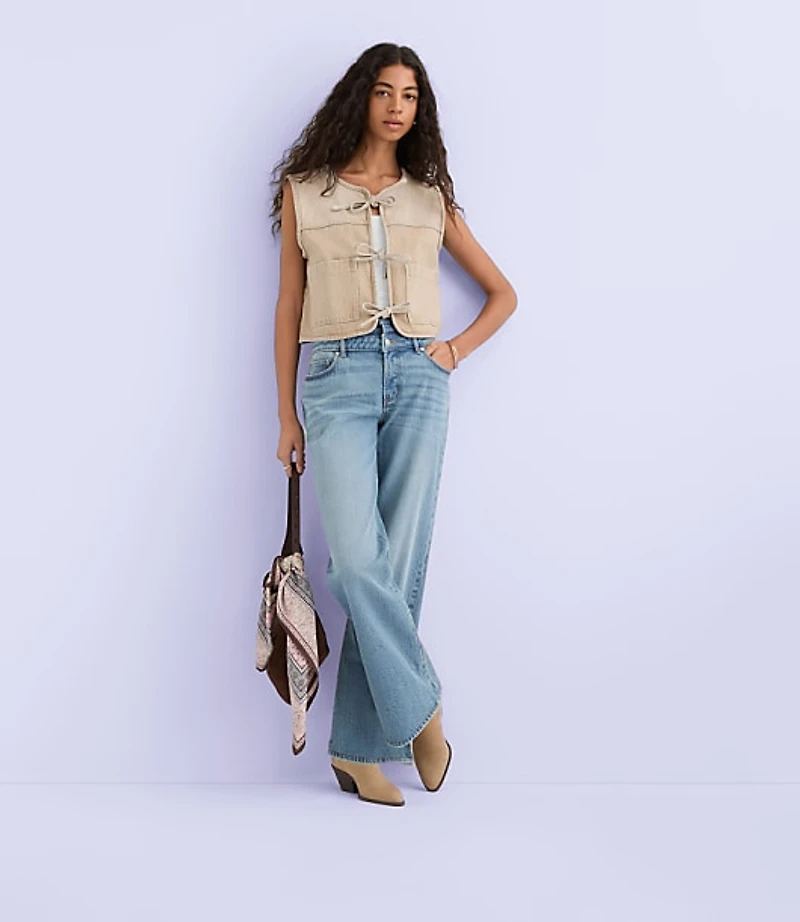 Tie Denim Vest in Washed Neutral