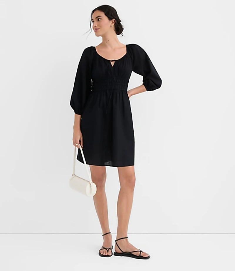 Linen Cotton Smocked Mini Dress