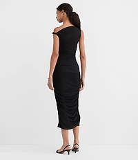 Mesh Ruched One Shoulder Midi Dress