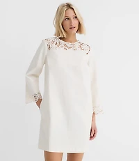 Petite Floral Lace Trim Mini Pocket Dress