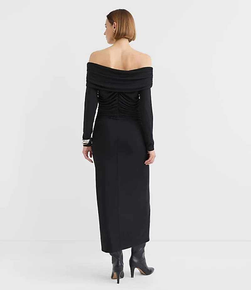 Petite Ruched Off The Shoulder Midi Dress