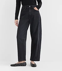 Rivete Seamed High Rise Barrel Jeans Noir Wash