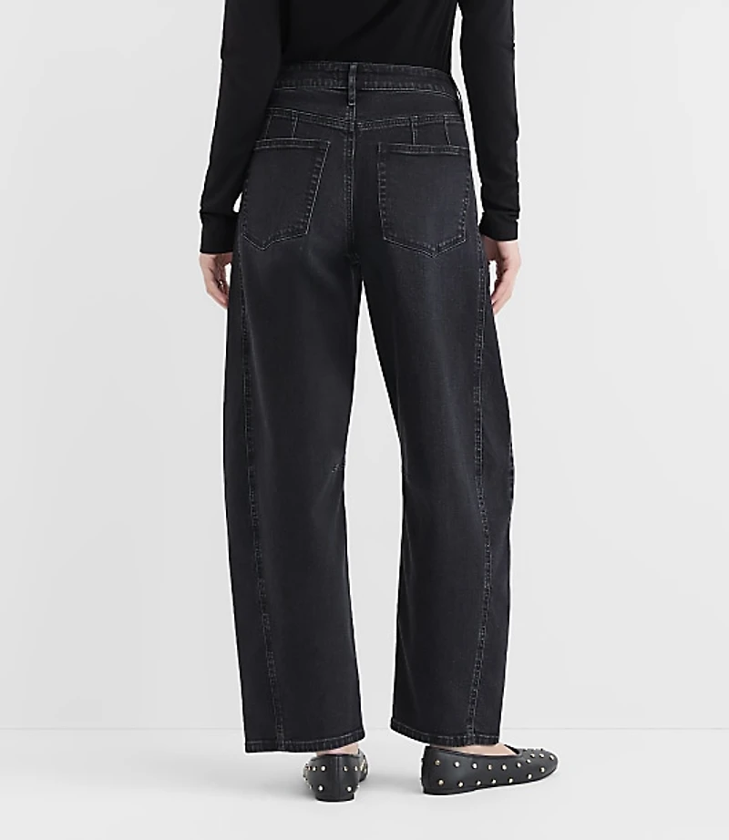 Rivete Seamed High Rise Barrel Jeans Noir Wash