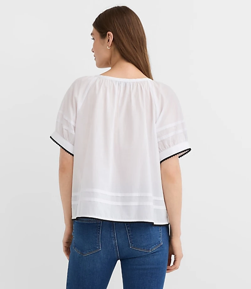 Scalloped Pintucked Puff Sleeve Blouse