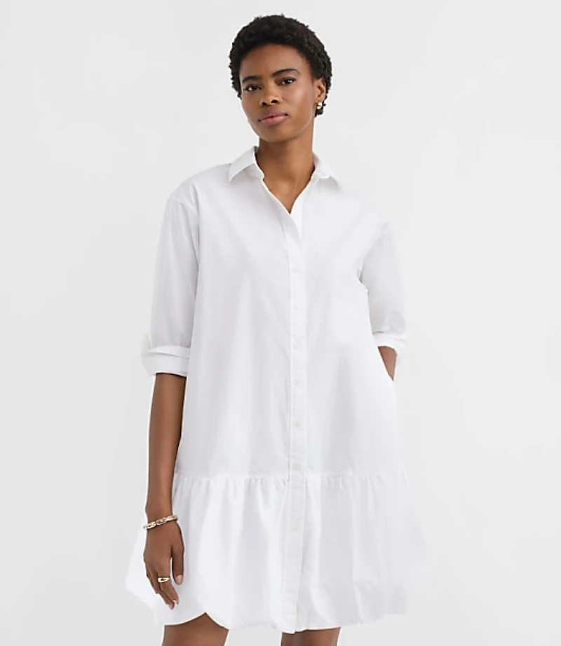 Petite Poplin Bubble Hem Mini Pocket Shirtdress