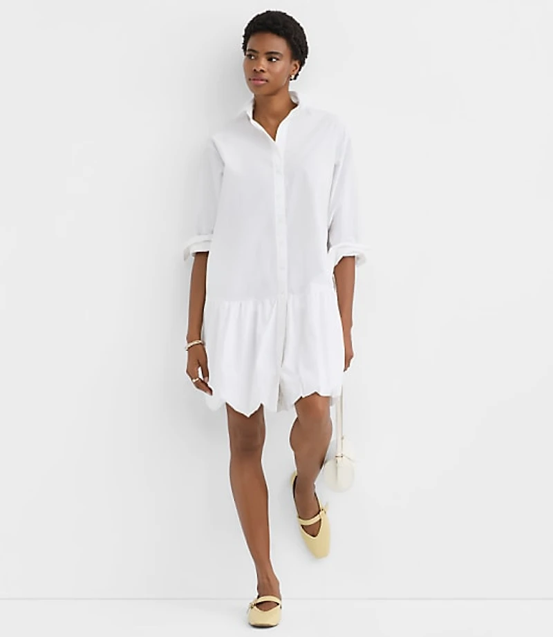 Petite Poplin Bubble Hem Mini Pocket Shirtdress