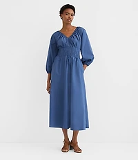 Tall Poplin Smocked Midi Pocket Dress