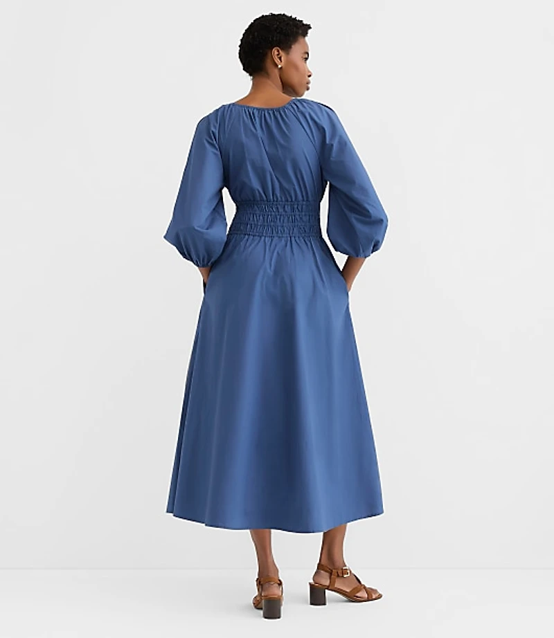 Tall Poplin Smocked Midi Pocket Dress