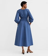 Tall Poplin Smocked Midi Pocket Dress