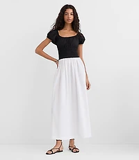Poplin Smocked Puff Sleeve Midi Dress