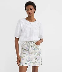 Petite Striped Lace Trim Yoke Blouse