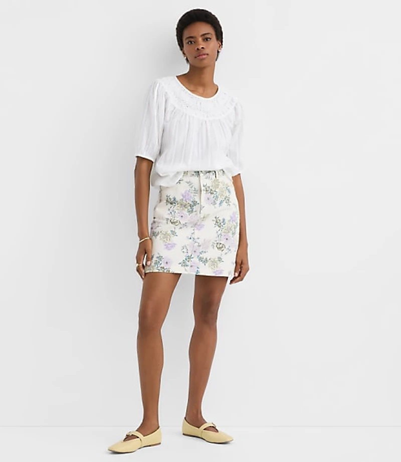 Petite Striped Lace Trim Yoke Blouse
