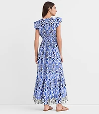 Petite LOFT Beach Ikat Bow Cutout Maxi Pocket Dress