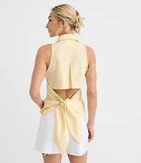 Striped Poplin Cutout Tie Back Halter Top