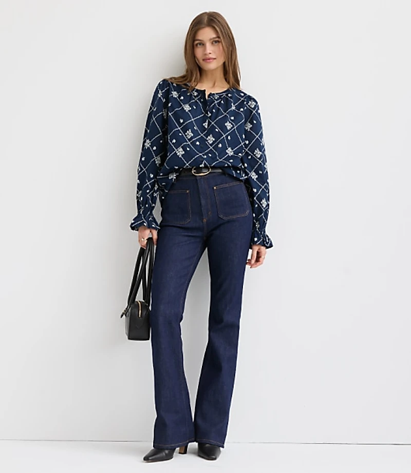 Petite Bouquet Ruffle Cuff Blouse
