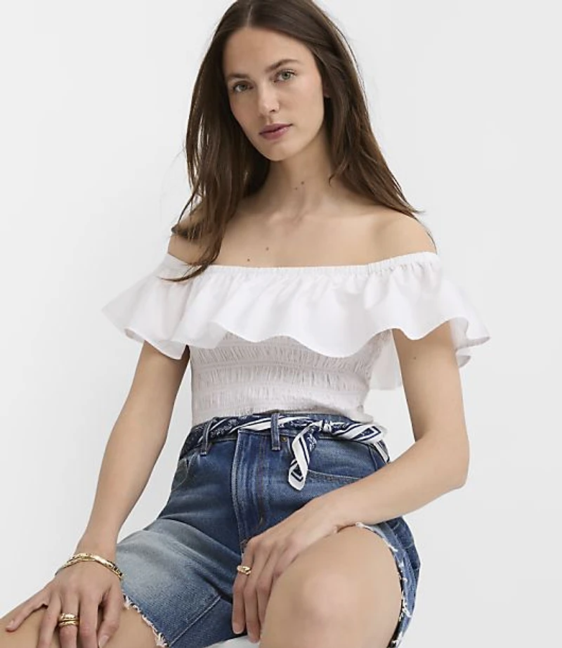 Poplin Smocked Off The Shoulder Top