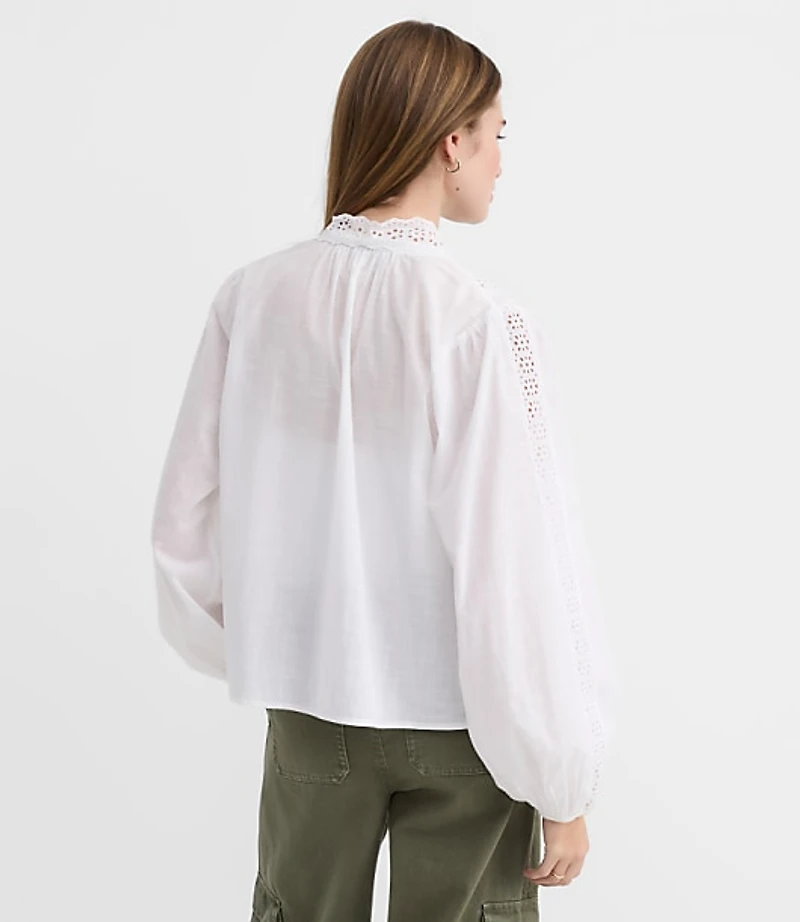 Petite Scalloped Eyelet Bow Blouse