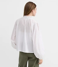 Petite Scalloped Eyelet Bow Blouse