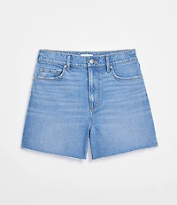 Rivete Curvy High Rise Cut Off Denim Shorts Mid Wash