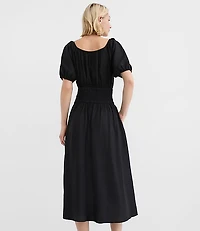 Petite Ruffle Tie Neck Smocked Midi Dress