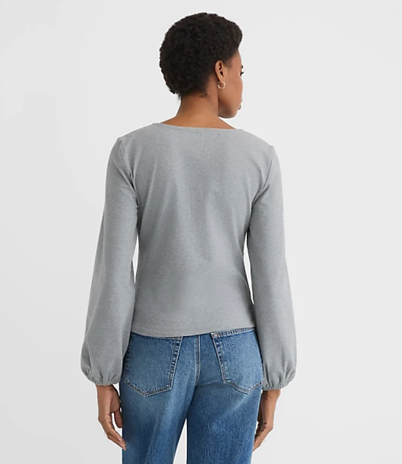 Heathered Cinched Tie Neck Top