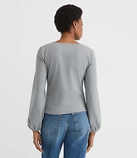 Heathered Cinched Tie Neck Top