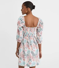 LOFT Beach Palm Linen Cotton Cutout Mini Dress