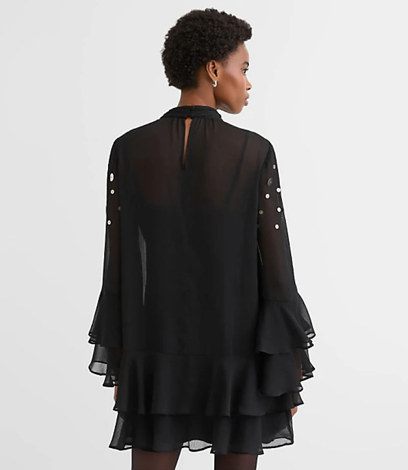 Sequin Ruffle Mock Neck Mini Dress
