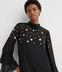 Sequin Ruffle Mock Neck Mini Dress
