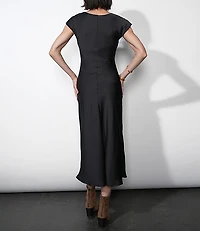 Greylin Inez Neck Drawstring Satin Midi Dress