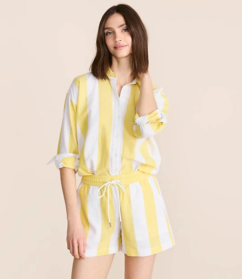 Petite Lou & Grey Striped Linen Cotton Back Slit Tunic Shirt